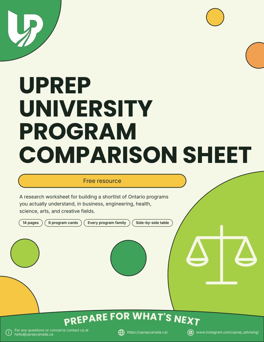 UPrep University Program Comparison Sheet guide cover